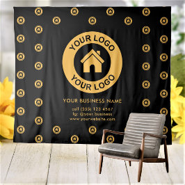 カスタムカンパニーロゴ ビジネスイベント ブラック タペストリー