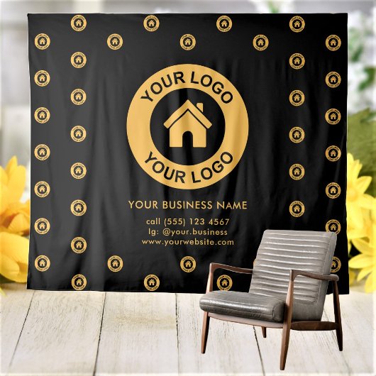 カスタムカンパニーロゴ ビジネスイベント ブラック タペストリー