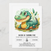 カスタムカートゥーンワニ誕生日 招待状 (正面/裏面)