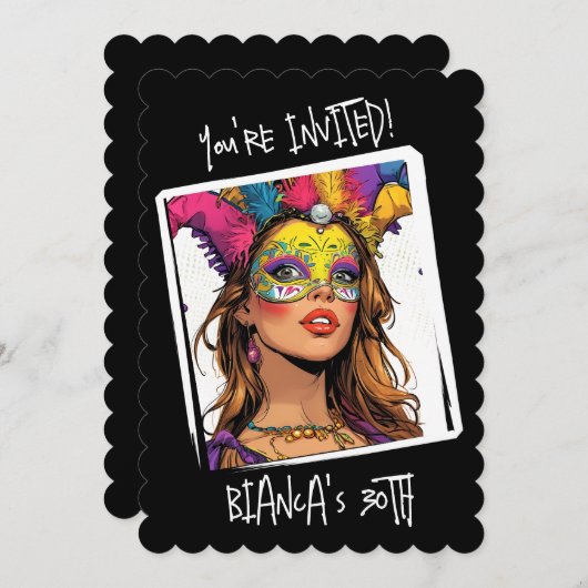 カスタムカーニバルマスク30th誕生日 招待状 (正面/裏面)