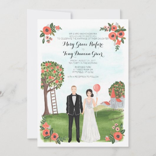 カスタムカ図解入りの、写真付きのップルポートレートファー結婚ムズ 招待状 (正面)