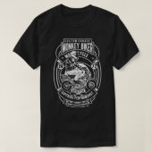 カスタムガレージモンキーバイクもしくは自転車に乗る人 Tシャツ (デザイン正面)