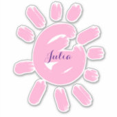 カスタムガーリースクリプト名かわいいピンクの太陽 シール (正面)