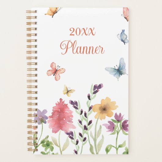 カスタムガーリー可愛い野花と蝶 プランナー手帳 (正面)