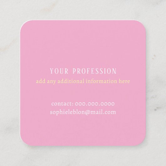 カスタムガーリー書ロマンチックなライトピンク スクエア名刺 (裏面)