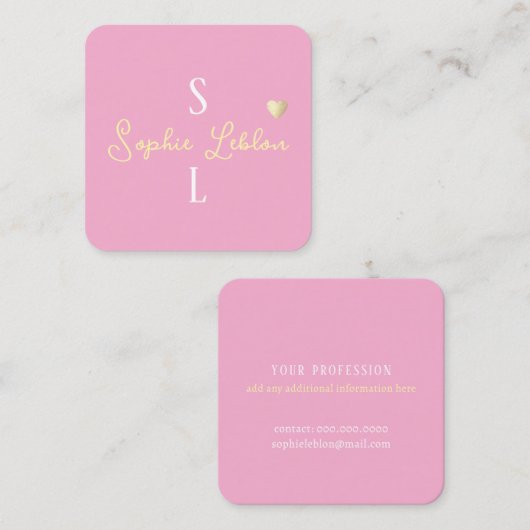 カスタムガーリー書ロマンチックなライトピンク スクエア名刺 (正面/裏面)