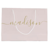 カスタムガーリー金ゴールドフェミニン赤面ピンク ラージペーパーバッグ (裏面)