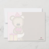 カスタムガールの誕生日パーティー、ピンクベアカップケーキ 招待状 (裏面)