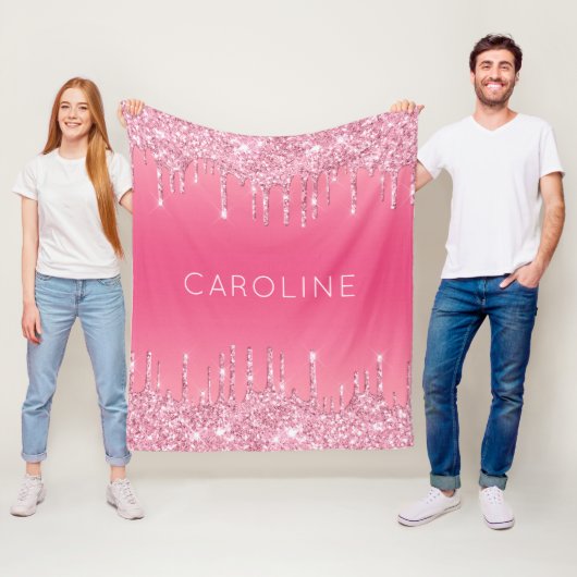 カスタムガールズネームソフトピンクグリッター滴下 フリースブランケット (インサイチュ)