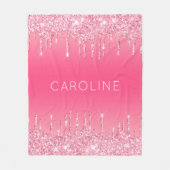 カスタムガールズネームソフトピンクグリッター滴下 フリースブランケット (正面)