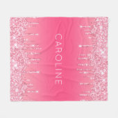 カスタムガールズネームソフトピンクグリッター滴下 フリースブランケット (正面(横))