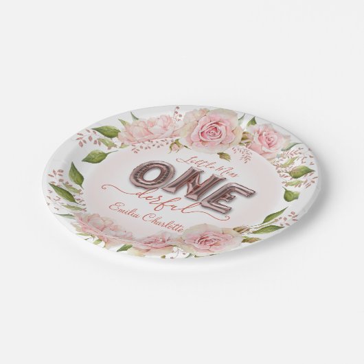 カスタムガールズファースト誕生日バルーン ペーパープレート (アングル)