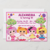 カスタムガールズラグドール誕生日パーティー 招待状 (正面)