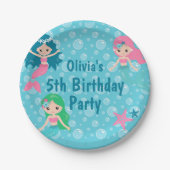 カスタムガールネームキッズマーメイドバースデーパーティー ペーパープレート (正面)