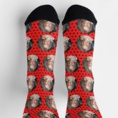 カスタムガールフレンド写真ブラックレッド水玉模様ラブ ソックス (上部)