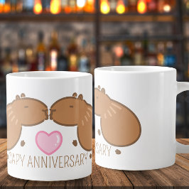 カスタムキスをするカピバラカップル記念日 ジャンボコーヒーマグカップ