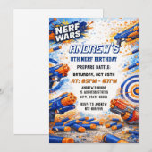 カスタムキッズのNerfダーツバトル誕生日パーティー 招待状 (正面/裏面)