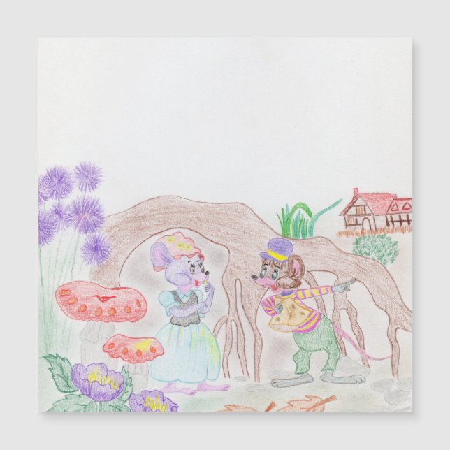 カスタムキッズアートワーク2つの可愛いマウス、花….. (正面)