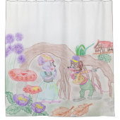 カスタムキッズアートワーク2つの可愛いマウス、花….. シャワーカーテン (正面)