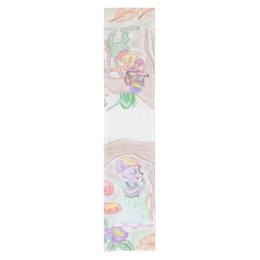 カスタムキッズアートワーク2つの可愛いマウス、花….. ショートテーブルランナー (正面)