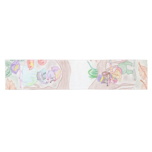 カスタムキッズアートワーク2つの可愛いマウス、花….. ショートテーブルランナー (横)