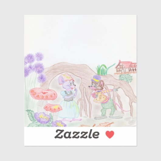 カスタムキッズアートワーク2つの可愛いマウス、花….. シール (シート)