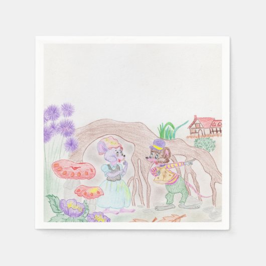 カスタムキッズアートワーク2つの可愛いマウス、花….. スタンダードカクテルナプキン (正面)