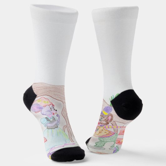 カスタムキッズアートワーク2つの可愛いマウス、花….. ソックス (傾斜あり)