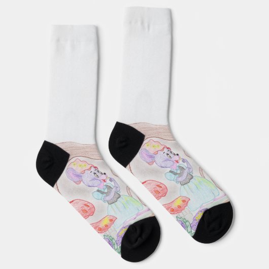 カスタムキッズアートワーク2つの可愛いマウス、花….. ソックス (右)