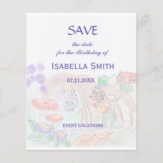 カスタムキッズアートワーク2つの可愛いマウス、花….. チラシ (正面)