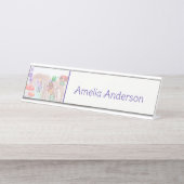 カスタムキッズアートワーク2つの可愛いマウス、花….. デスクネームプレート (正面)