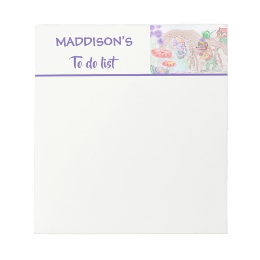 カスタムキッズアートワーク2つの可愛いマウス、花….. ノートパッド (正面)