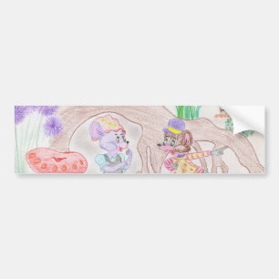 カスタムキッズアートワーク2つの可愛いマウス、花….. バンパーステッカー