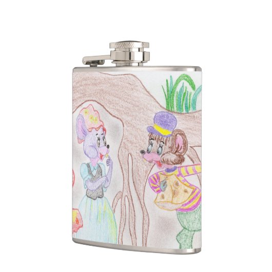 カスタムキッズアートワーク2つの可愛いマウス、花….. フラスク (左)