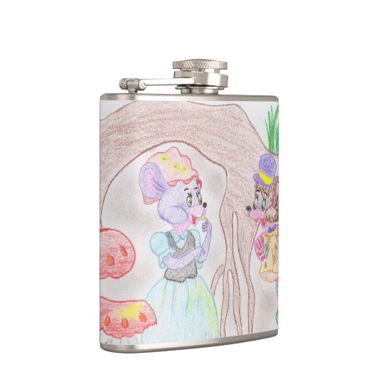 カスタムキッズアートワーク2つの可愛いマウス、花….. フラスク (右)