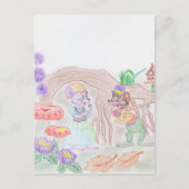 カスタムキッズアートワーク2つの可愛いマウス、花….. ポストカード (正面)