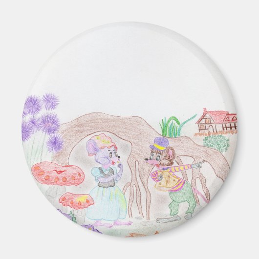 カスタムキッズアートワーク2つの可愛いマウス、花….. マグネット (正面)