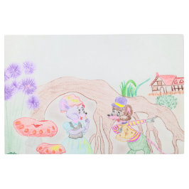 カスタムキッズアートワーク2つの可愛いマウス、花….. メタルプリント