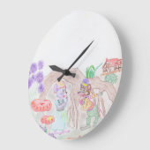 カスタムキッズアートワーク2つの可愛いマウス、花….. ラージ壁時計 (傾斜)
