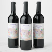 カスタムキッズアートワーク2つの可愛いマウス、花….. ワインラベル (ボトル)