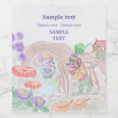 カスタムキッズアートワーク2つの可愛いマウス、花….. ワインラベル (シングルラベル)