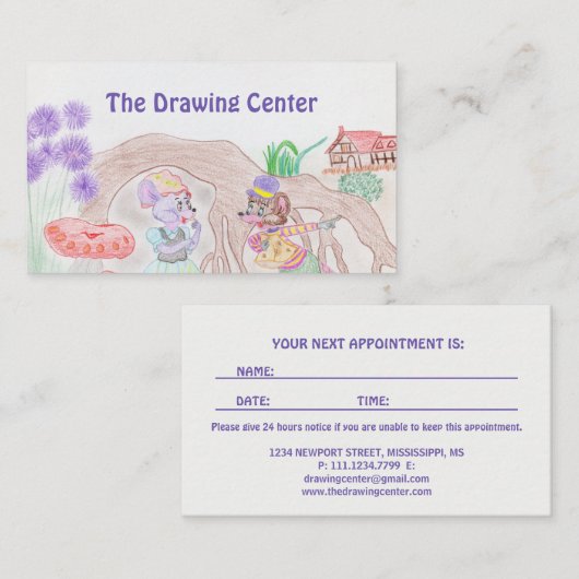 カスタムキッズアートワーク2つの可愛いマウス、花….. 予約カード (正面/裏面)