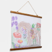 カスタムキッズアートワーク2つの可愛いマウス、花….. 吊り下げ型タペストリー (傾斜あり)