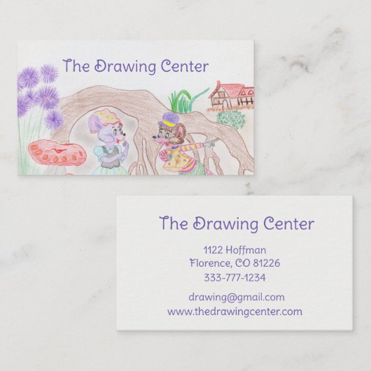 カスタムキッズアートワーク2つの可愛いマウス、花….. 名刺 (正面/裏面)