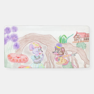 カスタムキッズアートワーク2つの可愛いマウス、花….. 横断幕