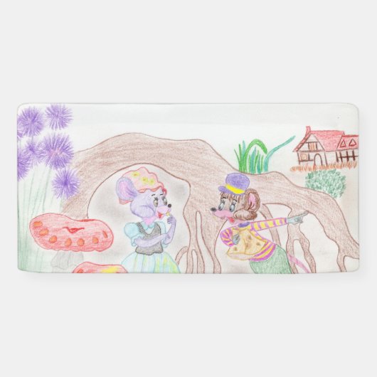 カスタムキッズアートワーク2つの可愛いマウス、花….. 横断幕 (横)