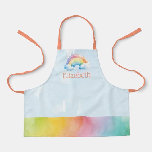カスタムキッズウォーターカラーレインボースクールアートエプロン エプロン (正面)