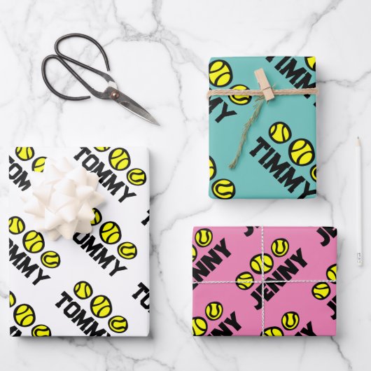 カスタムキッズテニス誕生日包装紙シート ラッピングペーパーシート (正面)