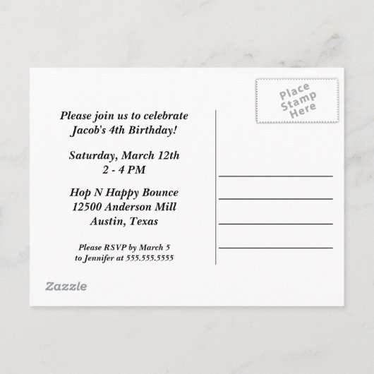 カスタムキッズフォトバースデーパーティーブラックミニマリスト インビテーションポストカード (裏面)