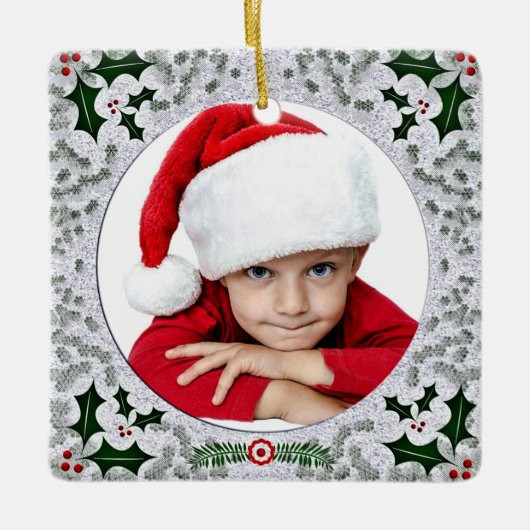 カスタムキッズフォトヴィンテージホリースクエアフレーム セラミックオーナメント (正面)
